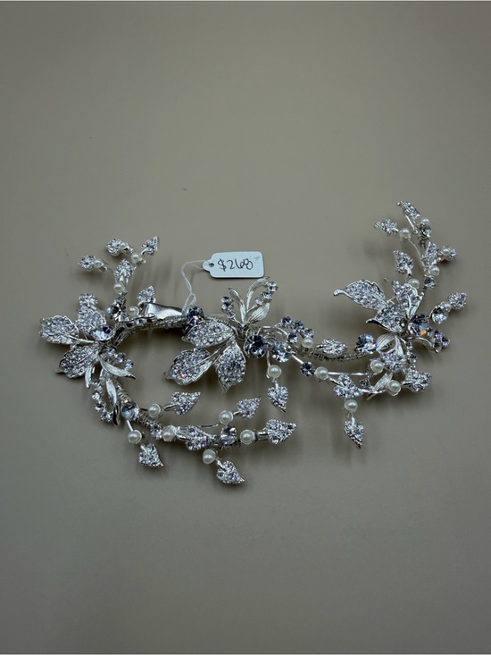 Silver Crystal Pearl Bridal Headband Floral Wedding Hair Vine NWT main image 11